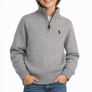 Polo Ralph Lauren Kids Quarter Zip Sweater Gray w Pony Logo Youth Size M 10/12